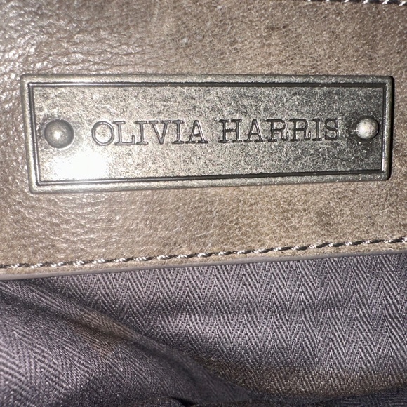 Olivia Harris Grey Leather Crossbody Distressed Hobo bag purse - Picture 4 of 10
